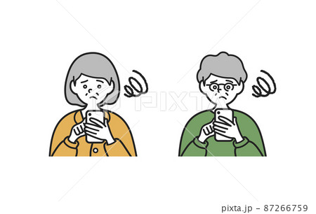 スマートフォンの操作に苦戦する高齢者 87266759