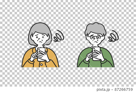 スマートフォンの操作に苦戦する高齢者 87266759