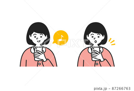 通知が来たスマートフォンをチェックする女の子 通知が来たスマートフォンをチェックする女の子 87266763