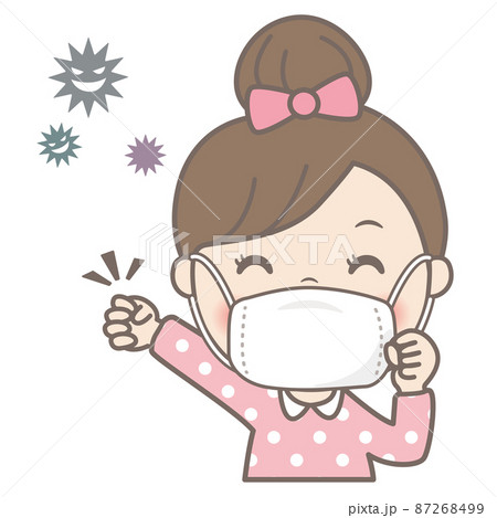 マスク着用の女の子　お団子ヘア	 87268499