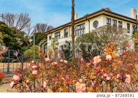 神奈川県　横浜市中区山手町にある港の見える丘公園　バラとカスケードの庭と横浜市イギリス館 87268581