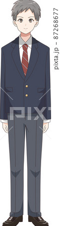 全身立ちポーズ 男子学生 ブレザー服チェック柄のイラスト素材 全身立ちポーズ 男子学生 ブレザー服チェック柄のイラスト素材