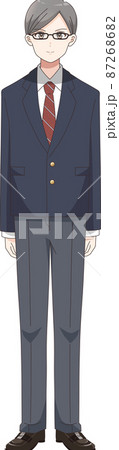 全身立ちポーズ　男子学生　ブレザー服チェック柄 87268682