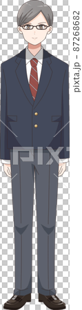 全身立ちポーズ　男子学生　ブレザー服チェック柄 87268682