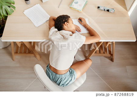 Child Asleep at Homework Top View Child Asleep at Homework Top View 87268819