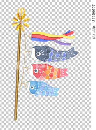 かわいい鯉のぼりの水彩イラスト アナログ手描き 背景透過のイラスト素材