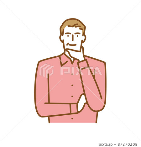 あごに手を当て笑う年配の男性 87270208