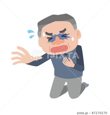 胸をおさえてうずくまる男性のイラスト素材