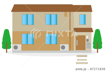二世帯住宅を想定して建てた少し大きめの総二階一軒家のイラスト。自然・室外機・郵便ポスト・表札あり 87271836