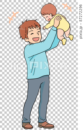Illustration of a tall and tall dad and a happy baby 87272296