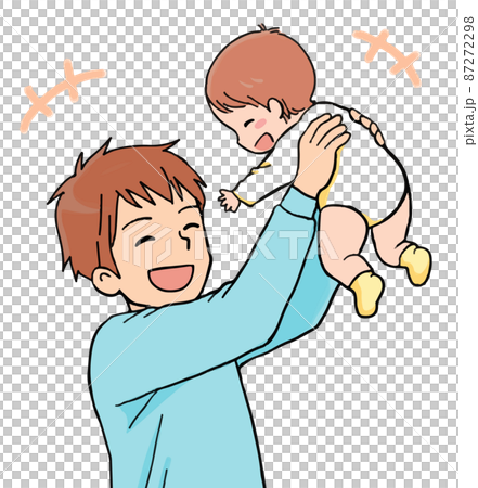 Illustration of a tall and tall dad and a happy baby 87272298