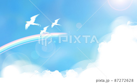 青空を飛ぶ鳥と虹のイラスト 青空を飛ぶ鳥と虹のイラスト 87272628
