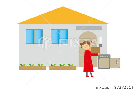 自宅用の宅配ボックスに届いていた段ボールの荷物を受け取って便利だと喜んでいる女性のイラスト 自宅用の宅配ボックスに届いていた段ボールの荷物を受け取って便利だと喜んでいる女性のイラスト 87272913