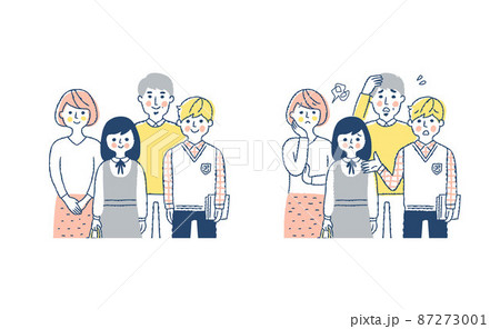 4人家族　笑顔と困った表情　上半身 87273001