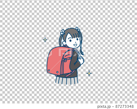 ランドセルと女の子　小学生　1年生　入学　イラスト 87273348