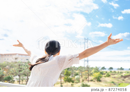 これから旅行先で休暇を楽しむ女性 87274058