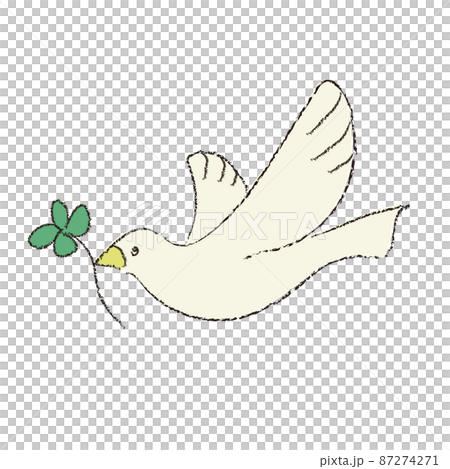 Illustration of a dove holding a four-leaf clover 87274271