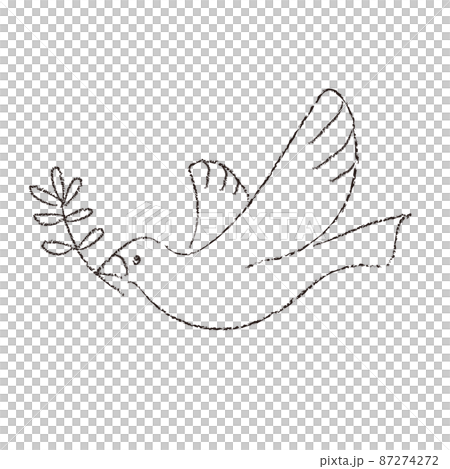 オリーブの葉をくわえる鳩のイラスト　線画 87274272