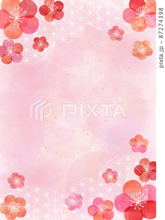 水彩梅の花_淡いピンク背景_縦1225 87274398