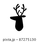 Deer head silhouette. Stylized drawing reindeer in simple scandi style. Black and white vector illustration 87275130