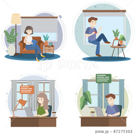 Four scenes with people working from home Four scenes with people working from home 87275302