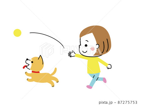 柴犬とボール遊びをする女の子 柴犬とボール遊びをする女の子 87275753