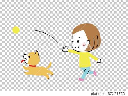 柴犬とボール遊びをする女の子 柴犬とボール遊びをする女の子 87275753