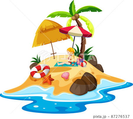 Scene with woman sunbathing on the beach 87276537