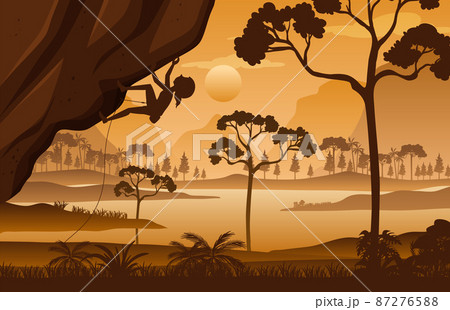 Flat silhouette rock climbing in nature background 87276588