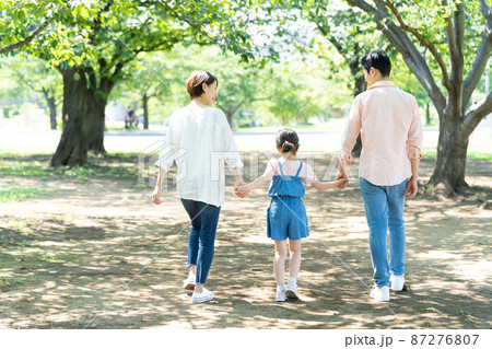 手を繋いで歩く親子 手を繋いで歩く親子 87276807