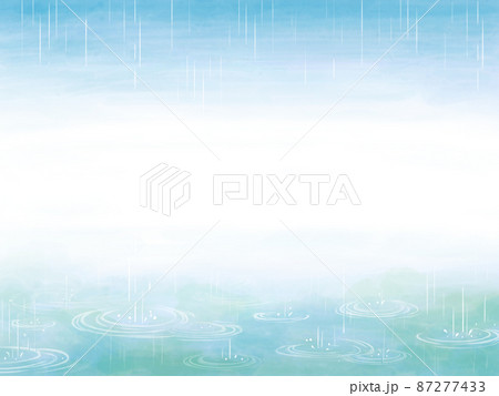 雨の波紋の水彩背景イラスト（横型フレーム） 87277433