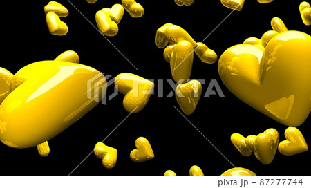 Yellow hearts on black background. 87277744
