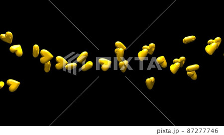Yellow hearts on black background. 87277746
