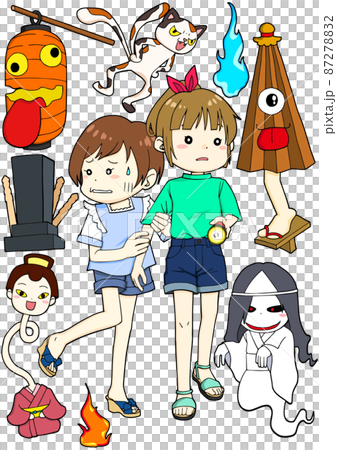 日本のお化けと肝試しで怖がる女の子 87278832