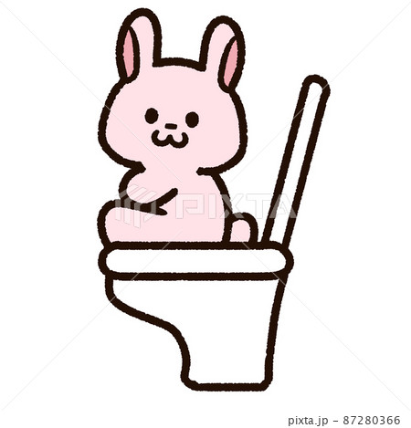 トイレに座るウサギのキャラクターのイラスト素材