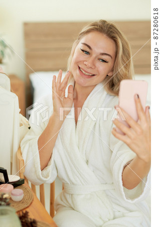 Woman Filming Blog for Subscribers Woman Filming Blog for Subscribers 87280618