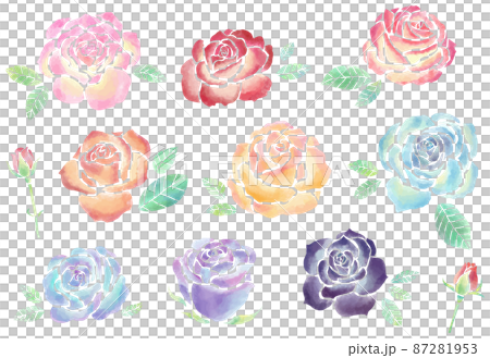 Watercolor-style rose variation set vector material 87281953