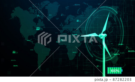 Wind turbine green energy concept, Renewable energy production for green ecological world, Wind farm technology abstract background 3d rendering Wind turbine green energy concept, Renewable energy production for green ecological world, Wind farm technology abstract background 3d rendering 87282203