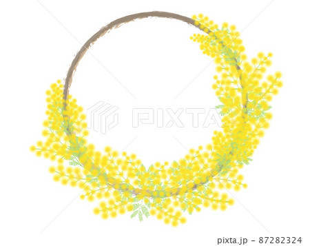 幸せの花ふわふわミモザの半月リースのイラスト素材