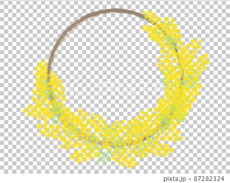 幸せの花ふわふわミモザの半月リース 87282324