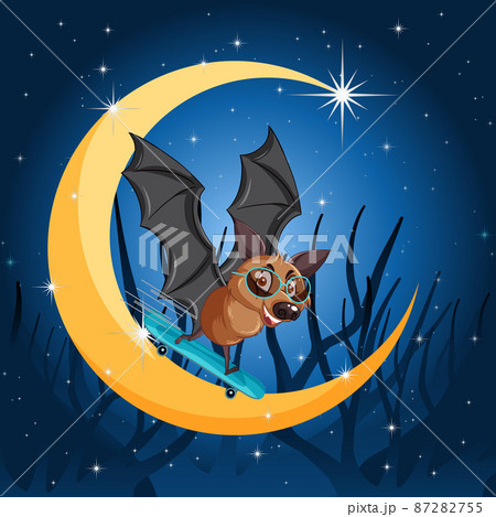 Cartoon bat with crescent moon background Cartoon bat with crescent moon background 87282755