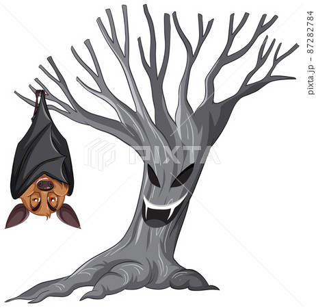 Brown bat hanging on ghost tree in cartoon style Brown bat hanging on ghost tree in cartoon style 87282784