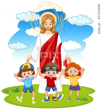 Jesus and children on white background 87283000