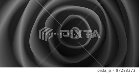 Black abstract background with rose petals creating texture, 3d volume illustration of a rose blossom 87283273