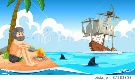 A man on deserted island isolated A man on deserted island isolated 87283358