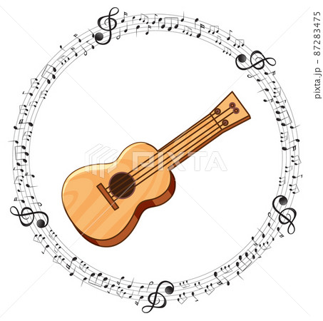 A ukulele with musical notes on white background 87283475