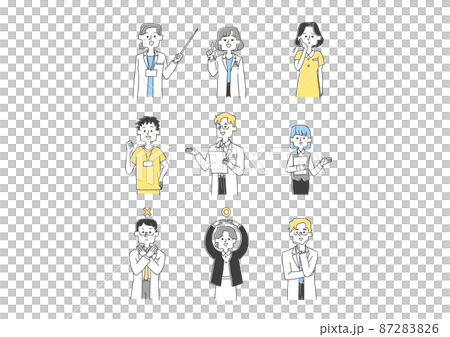 Set of people involved in medical treatment 2 Comical handwritten person illustrations Vector line drawings with simple coloring White background 87283826