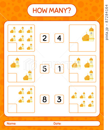 How many counting game with mosque. worksheet for preschool kids, kids activity sheet, printable worksheet 87284164