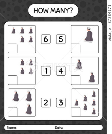 How many counting game with praying. worksheet for preschool kids, kids activity sheet, printable worksheet 87284171