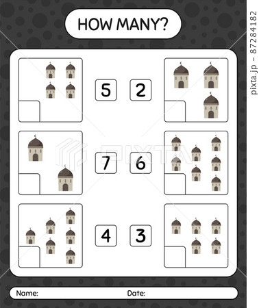 How many counting game with mosque. worksheet for preschool kids, kids activity sheet, printable worksheet 87284182